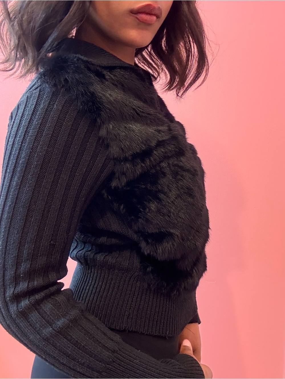 Buffalo David bitton Rabbit fur Zip Front Sweater Jacket - Picture 5 of 5